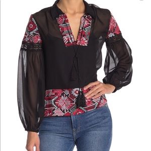 Endless Rose Dorian Embroidered Black Chiffon Top
